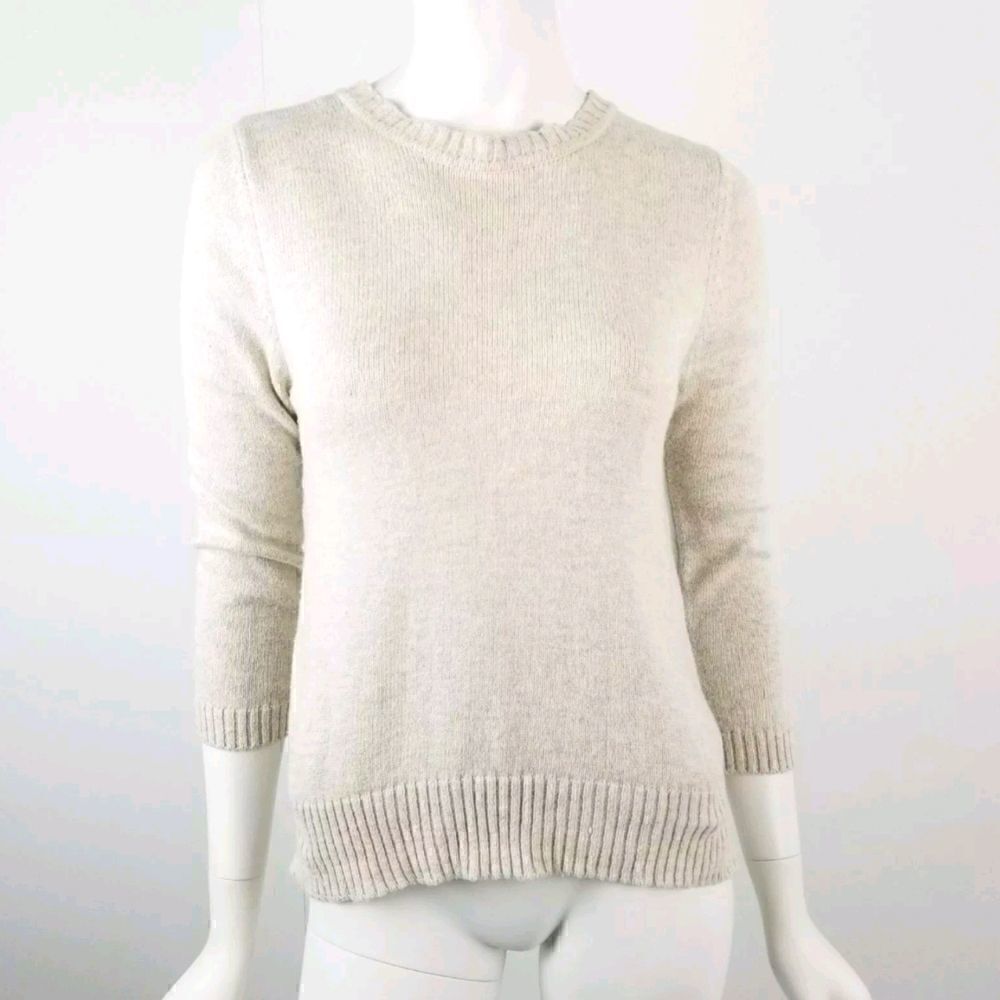 Zara Knit Beige 3/4 Sleeve Bow Back Angora Blend Sweater Womens Size Medium 